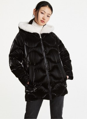 Black Dkny Diamond Quilted With Faux Fur Zip Hood Women's Puffer Jacket | F2761879