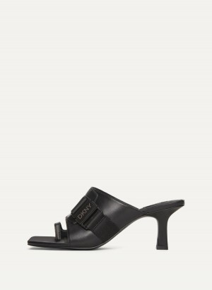 Black Dkny Heeled Buckle Women's Mules | G9837231