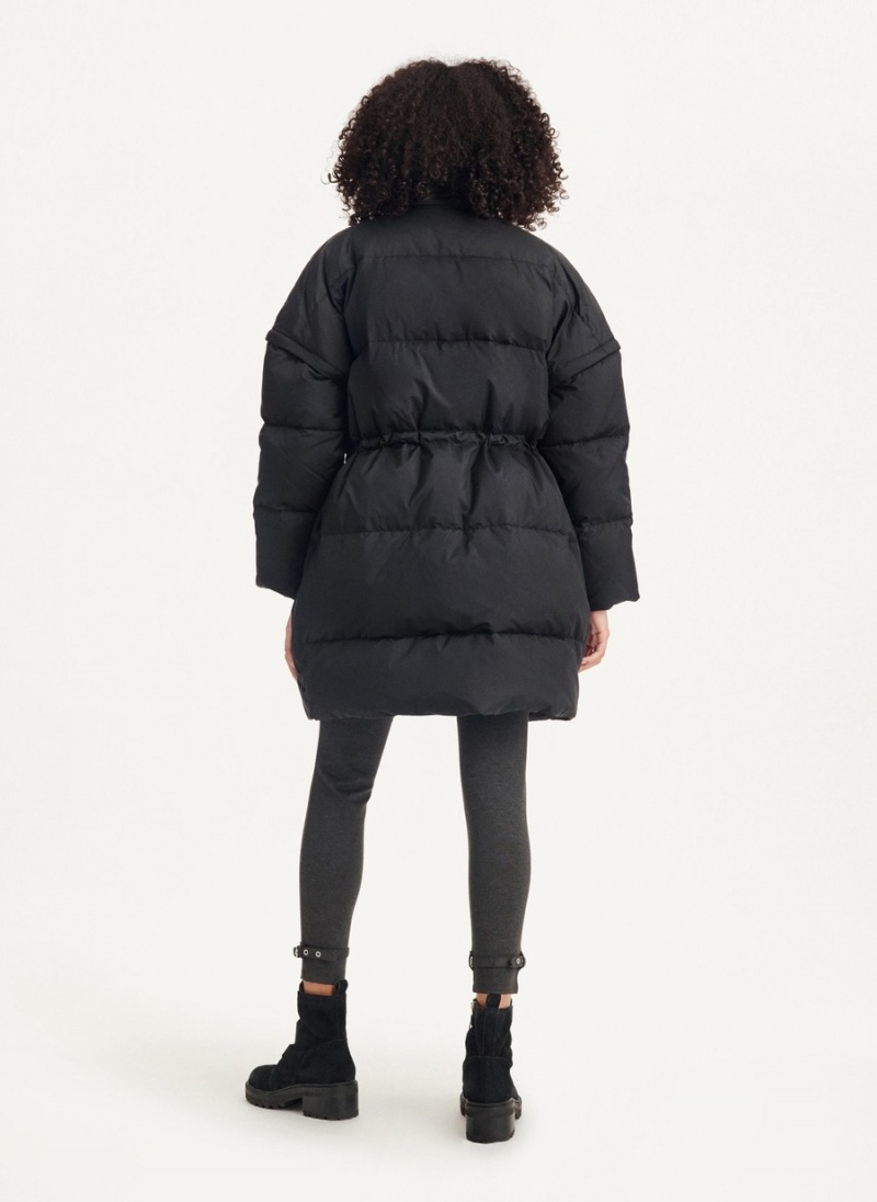 Black Dkny Oversized With Zip Sleeves Women's Puffer Jacket | E6200736