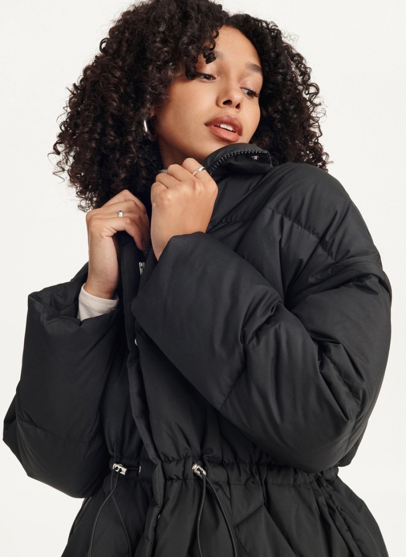 Black Dkny Oversized With Zip Sleeves Women's Puffer Jacket | E6200736
