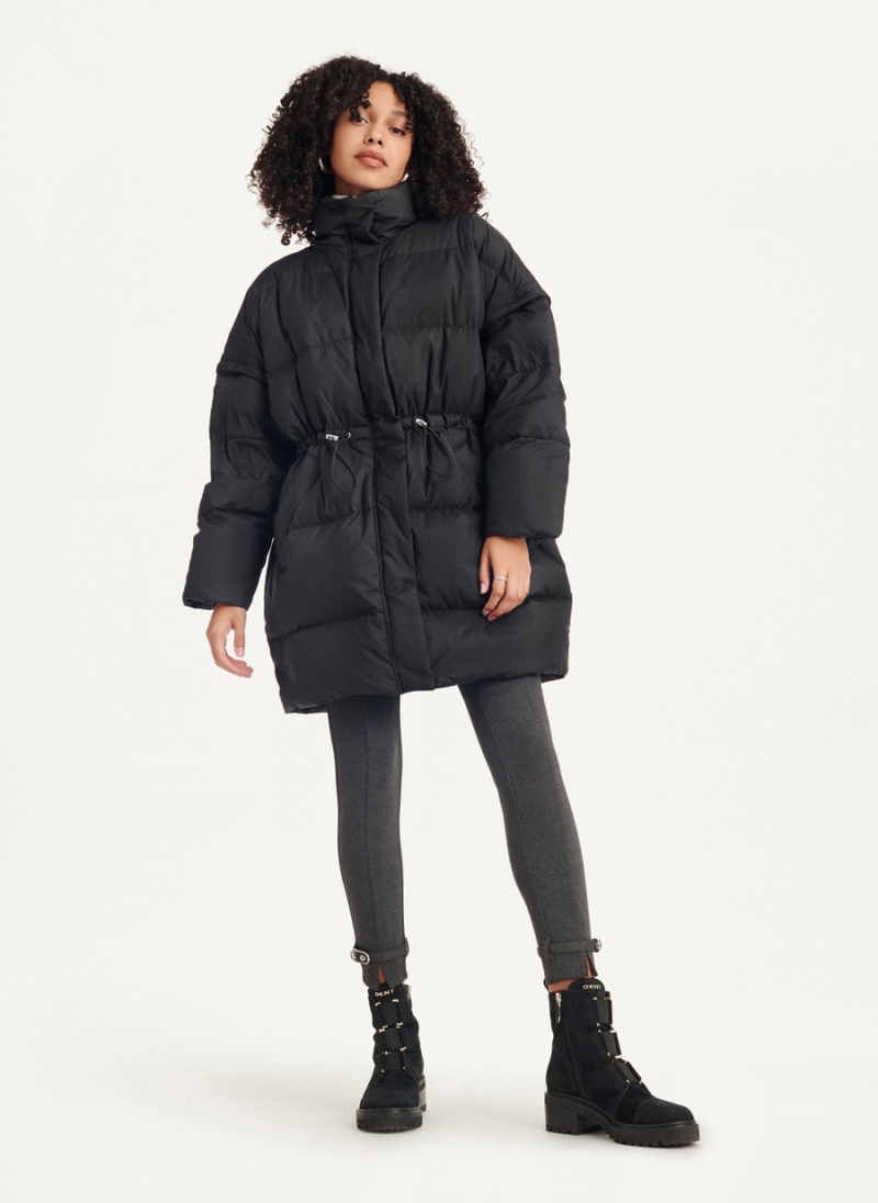 Black Dkny Oversized With Zip Sleeves Women's Puffer Jacket | E6200736