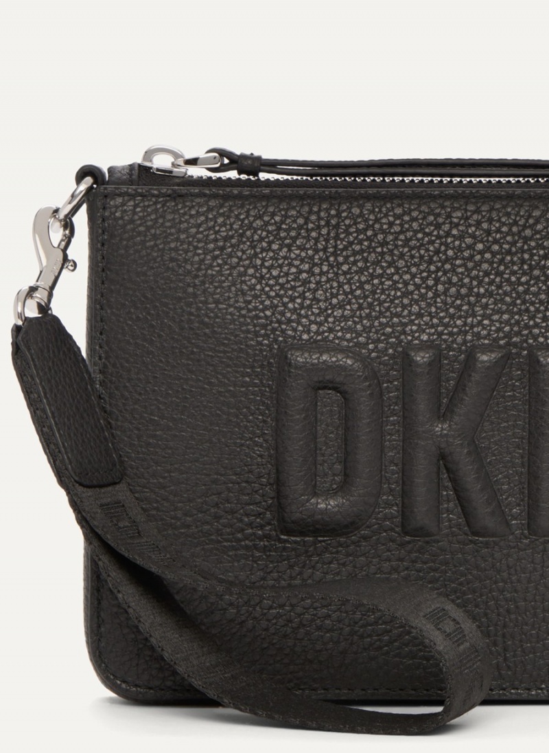 Black Dkny Wristlet Raised Logo Women's Clutch Bags | R6982991